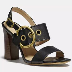 Coach Robin Sandal Black Leather Gold Accents Size 10 Good Condition